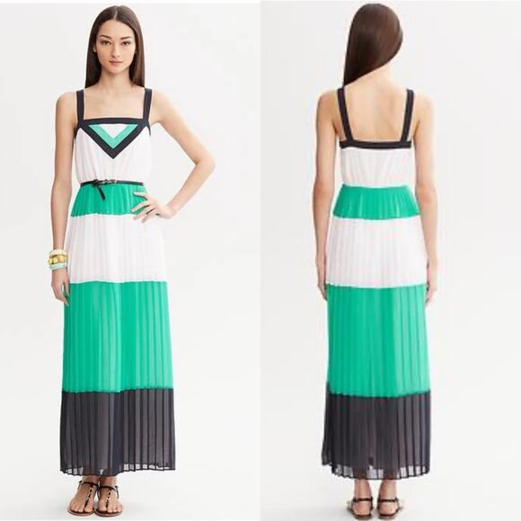 Banana Republic Milly Collection color block maxi dress green blue Sz 2 feminine - Picture 5 of 12
